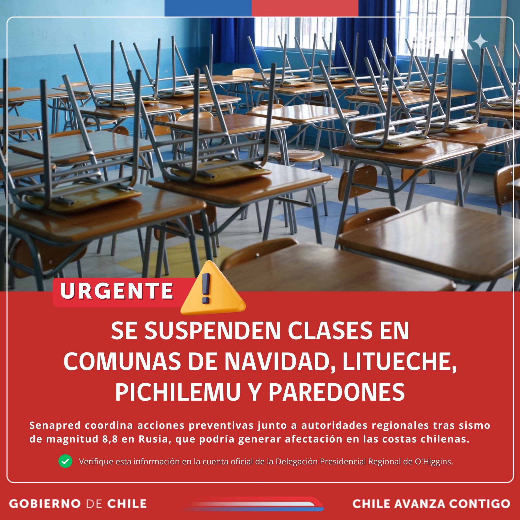 Se suspenden Clases en Comunas Costeras de O’Higgins
