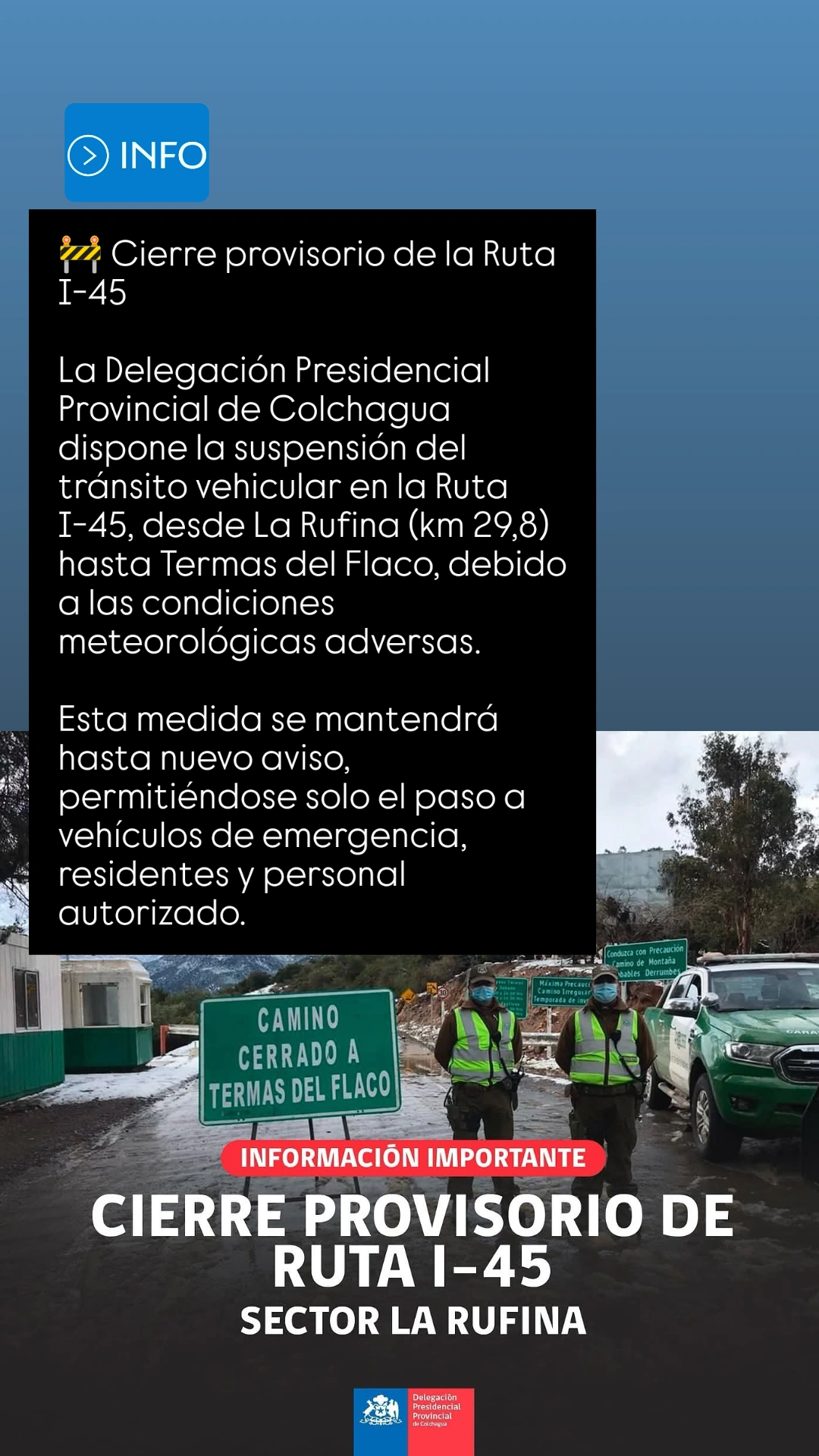 Cierre provisorio de la Ruta I-45