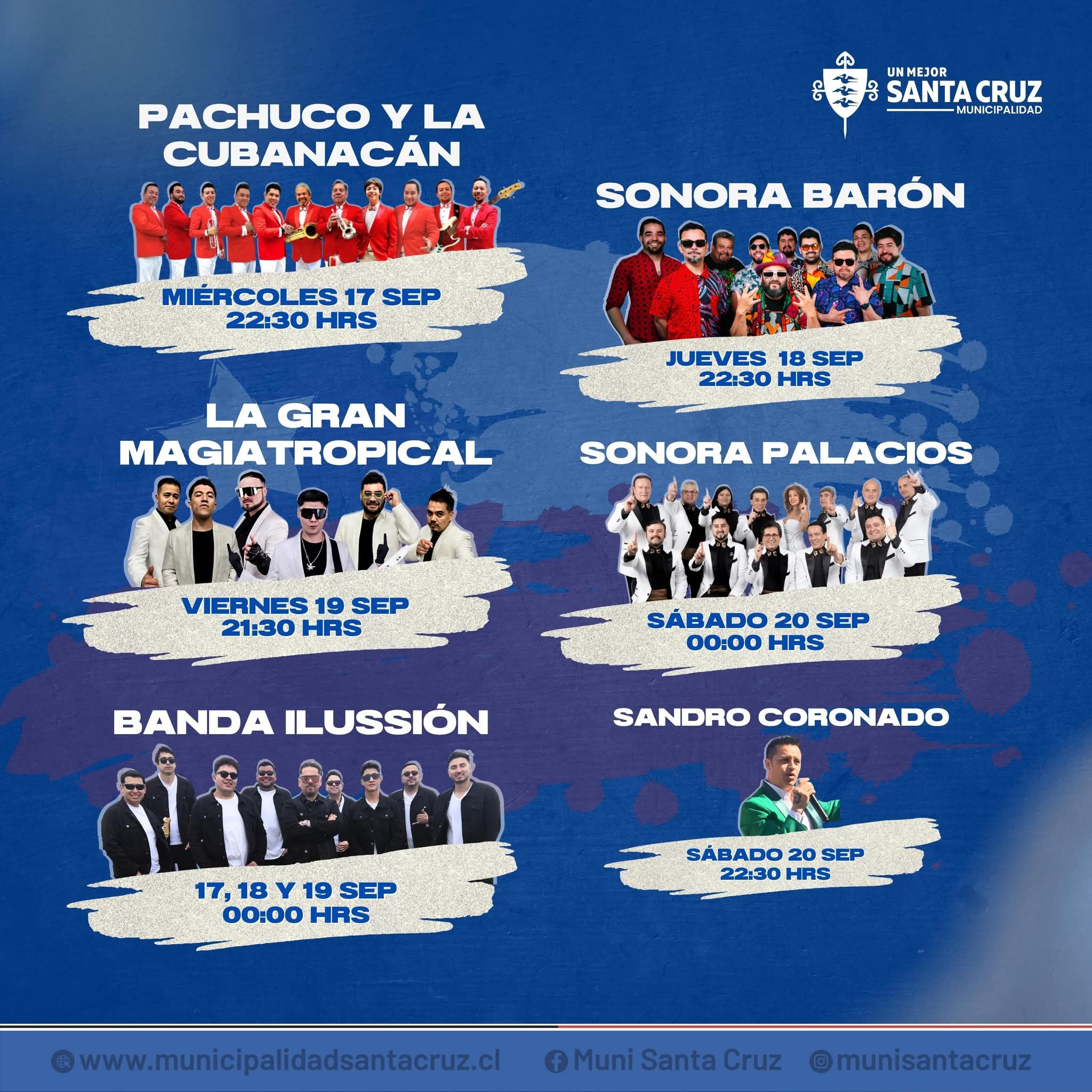 PROGRAMACIÓN ARTISTAS FIESTAS PATRIAS SANTA CRUZ  🇨🇱 Del 17 al 20 de Septiembre