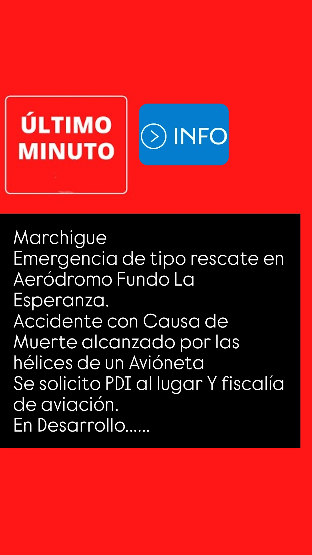 Emergencia de tipo rescate en  Aeródromo Fundo La Esperanza , Marchigue