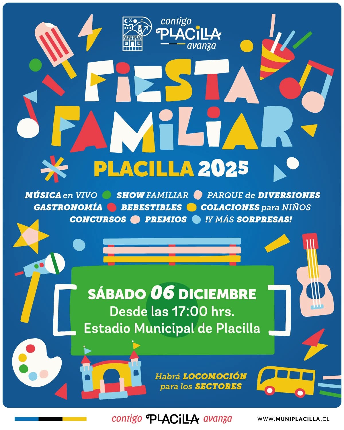 Sábado 06 de Diciembre en la gran Fiesta Familiar Placilla 2025, desde las 16:00 hrs. en el Estadio Municipal.