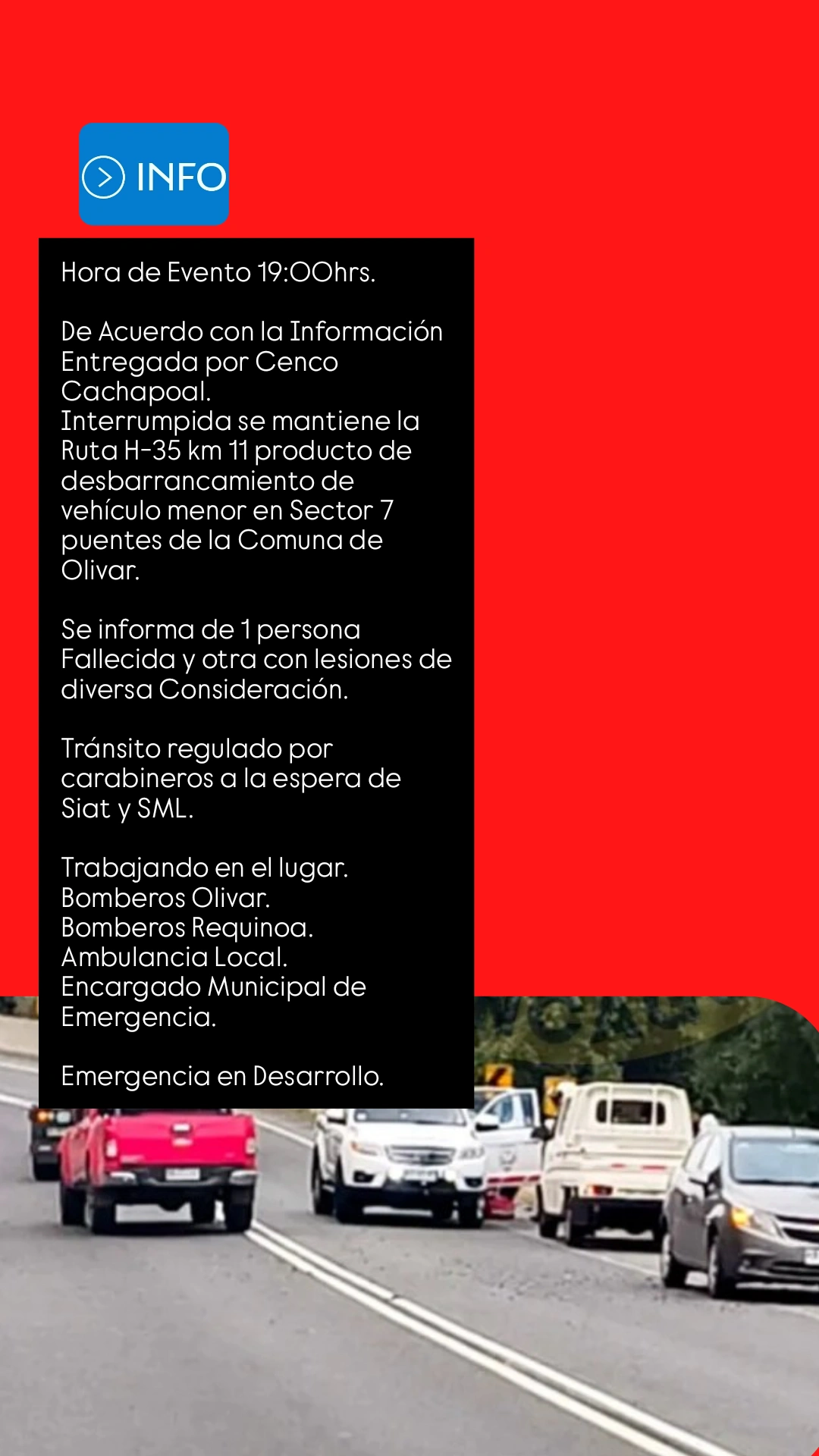 Interrumpida se mantiene la Ruta H-35 km,Comuna del Olivar