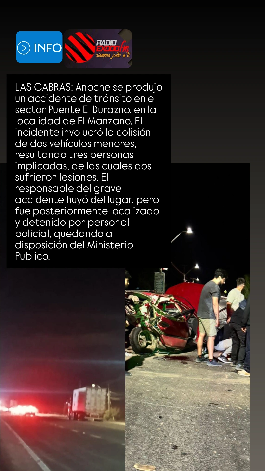 Accidente de tránsito noche de Sábado en las Cabras
