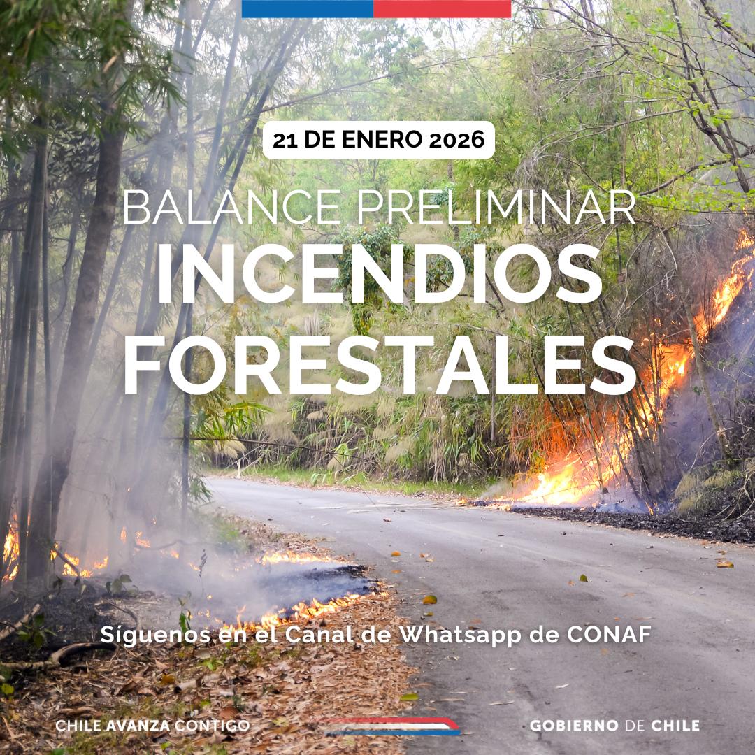 Conaf Informa Balance IF en Chile  día Miércoles 21 de Enero