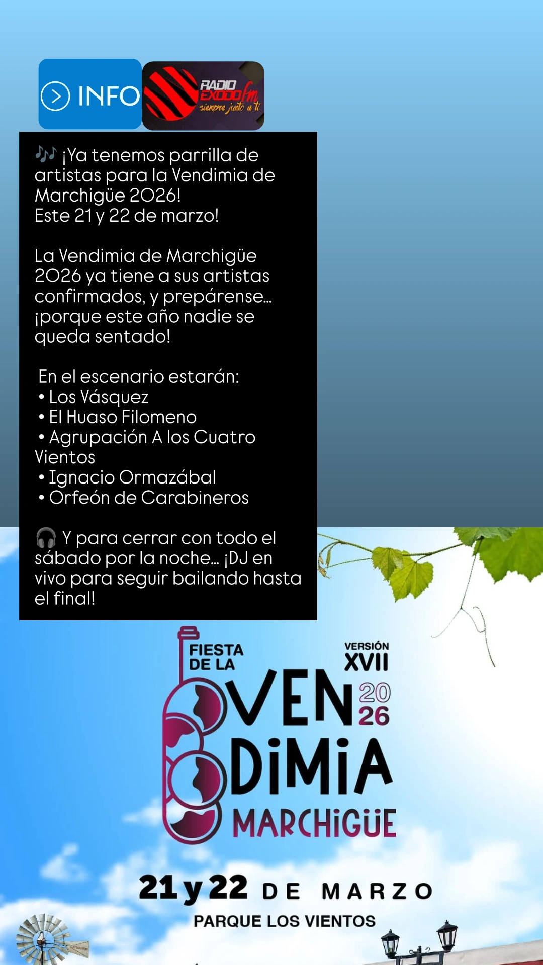 Vendimia de Marchigüe 2026 Este 21 y 22 de marzo ,Parque los Vientos