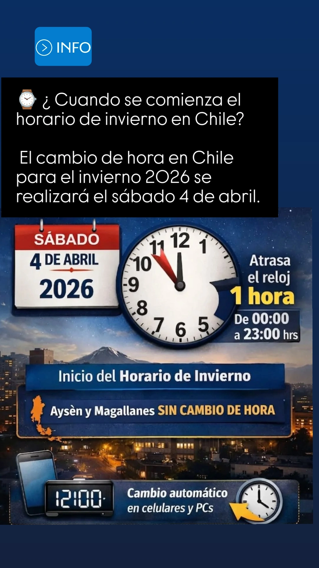 Este Sábado.4 de Abril  Cambio de Hora