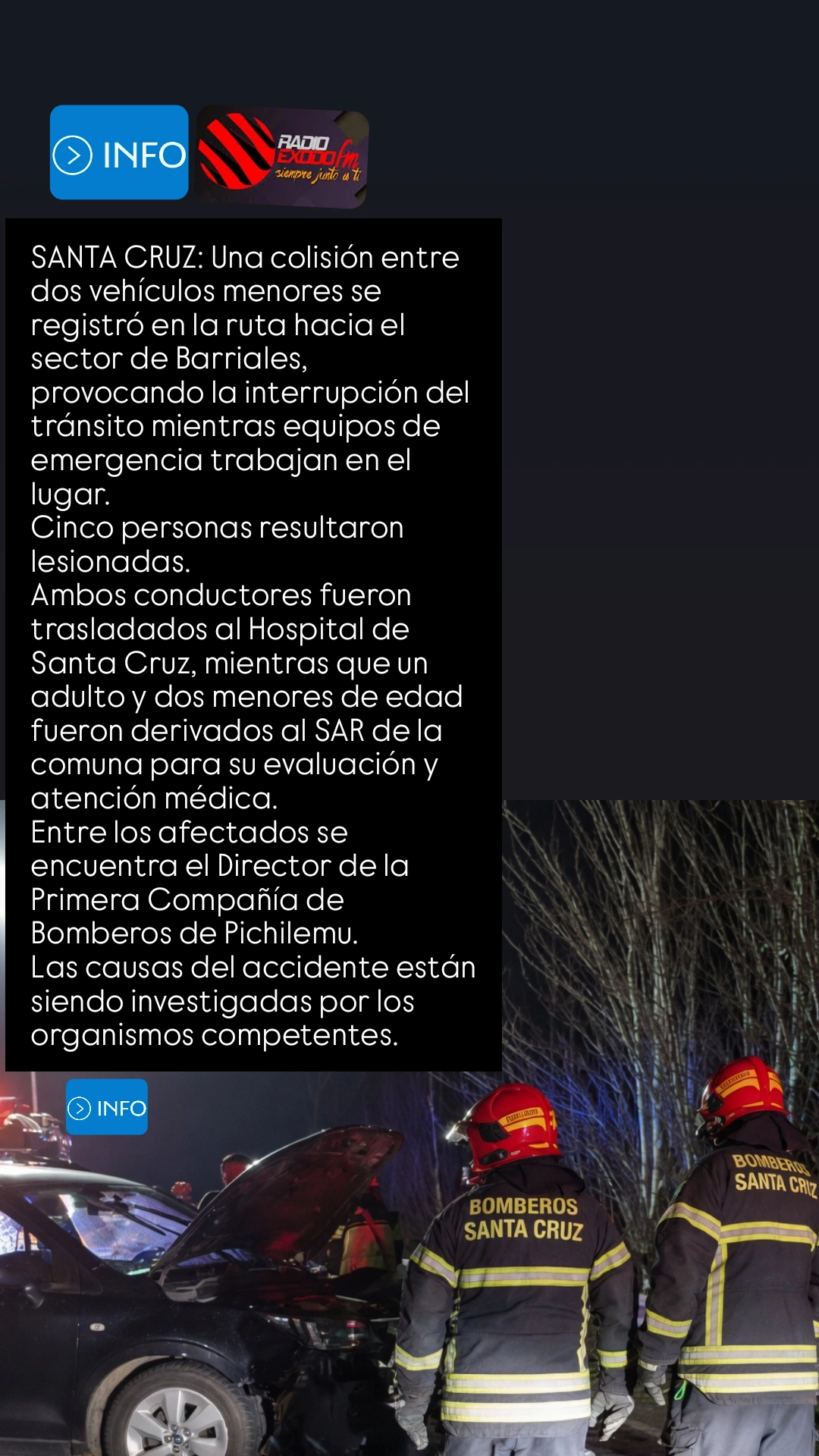Accidente Vehicular Esta noche en el Sector de Barriales