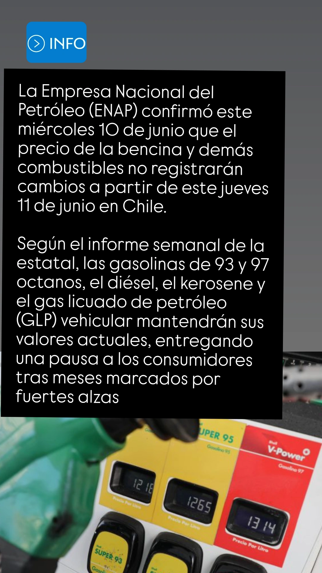 La Empresa Nacional del Petróleo (ENAP) confirmó este miércoles 10 de junio que el precio de la bencina y demás combustibles no registrarán cambios