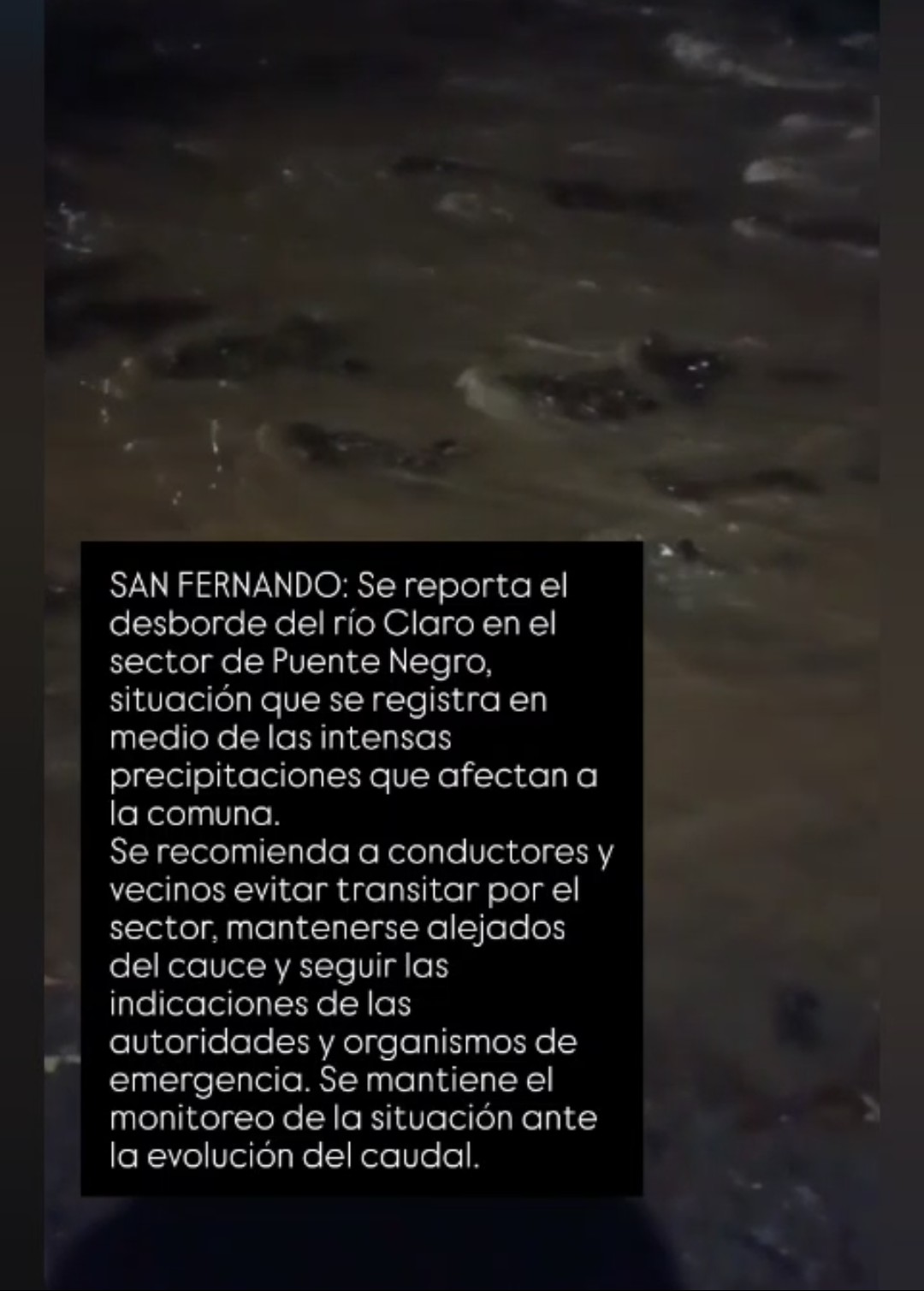 SAN FERNANDO: Se reporta el desborde del río Claro en el sector de Puente Negr