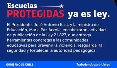 Hoy a sido Publicada este  12 de agosto de 2026 en el Diario Oficial  La Ley 21.827 “Escuelas Protegidas”